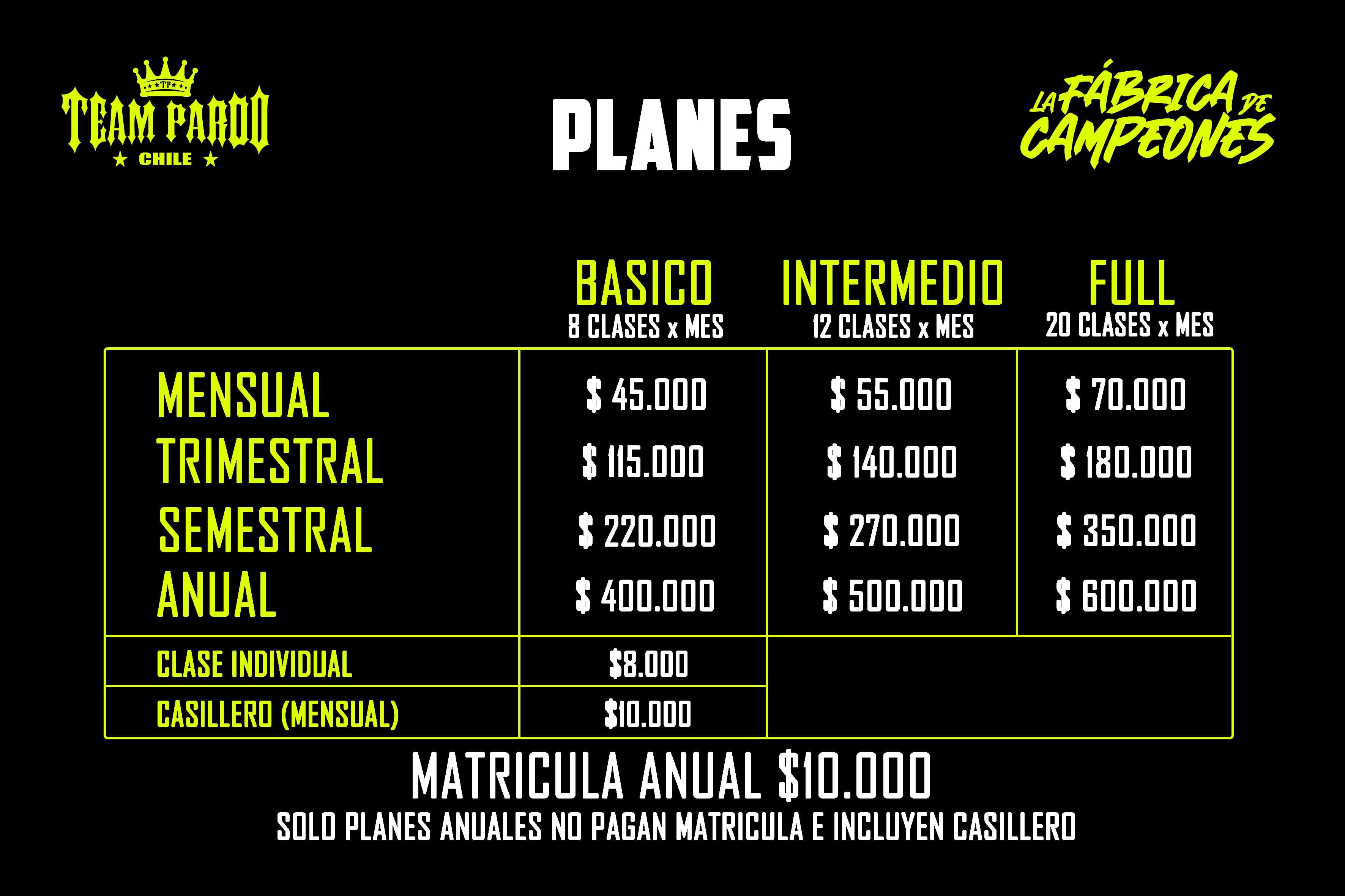 Planes y precios Team Pardo